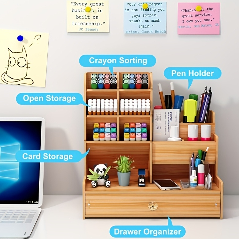 Organizador De Mesa Escritório Multiuso C/ Gaveta Nicho Canetas