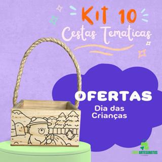 Kit 10 Cestinha Criativa Temáticas de Madeira com Doces – Para Colorir Aniversário/Dia das Crianças em Oferta na Shopee