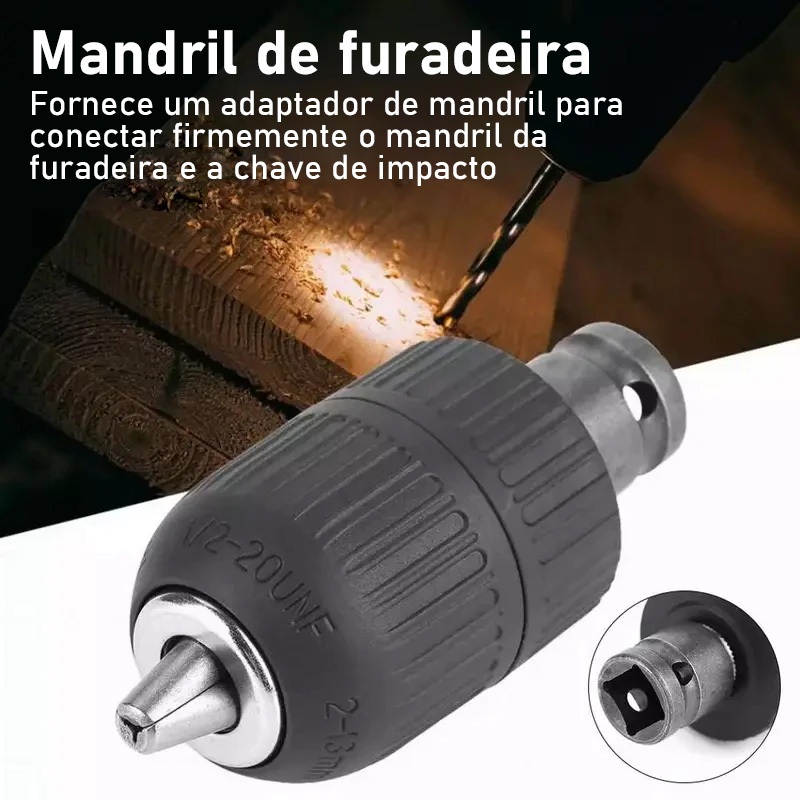Kit Mandril Chave 1/2 Rosca 1,5-13mm + Adaptador De Impacto