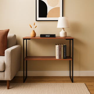 Aparador Industrial Cantinho do Café – Decoração Sala, Copa e Recepção 2 Prateleiras MDF Freijó Pés Preto em Oferta na Shopee