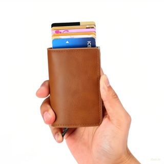 Rfid Mini Slim AlumíNio Auto POP Up Presente De AniversáRio Carteira Para Homens Porta CartãO De Couro PU em Oferta na Shopee