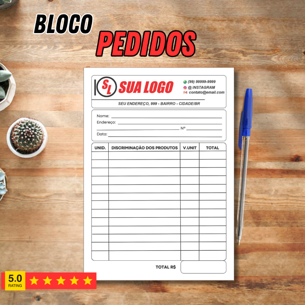 Talão / Bloco de Pedidos em Geral - Personalizado - 50 folhas em Oferta na Shopee