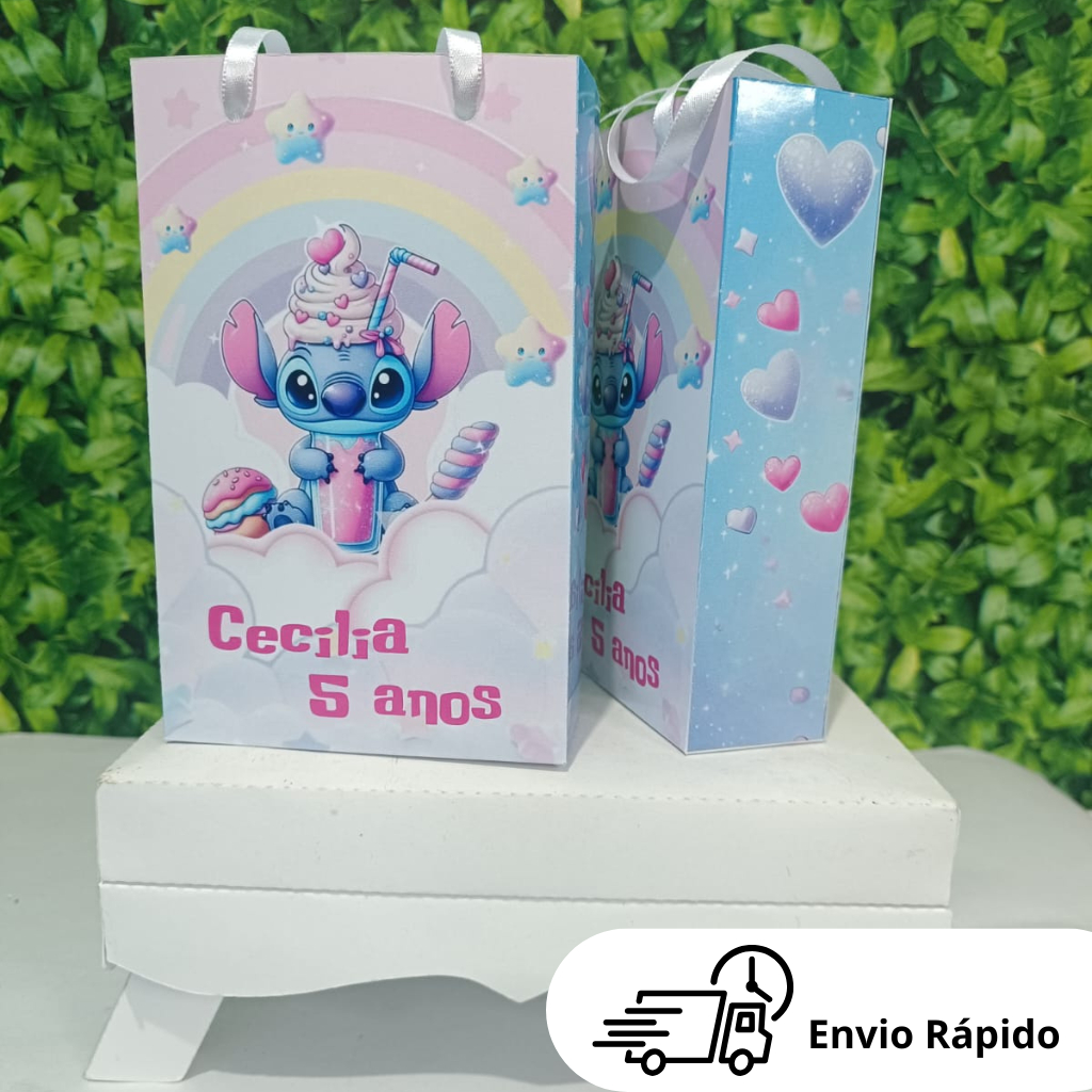 Sacolinha no tema Stitch Lembrancinha para Festa Infantil Aniversário Personalizada PEGUE E MONTE