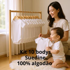 Kit 10 Body Branco Liso 100% Algodão Manga Curta para Sublimação Estampar Personalizar Borda Pintar Revender