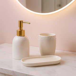 Kit 3 Peças de Banheiro Conjunto Dispenser Porta Sabonete Liquido escova de Dente em Oferta na Shopee