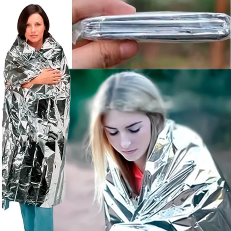 BarracaTenda Manta Térmica de Emergência com Cordas e Proteção Térmica,Ideal para Acampamentos,Uso em Trilhas e Resgates