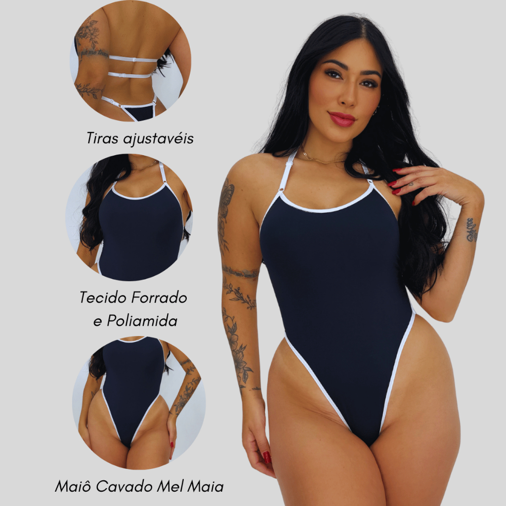 Maiô Cavado Mel Maia Com Tiras de Regulagem Forrado em Poliamida Bory Body Feminino Costa Nua Mayu