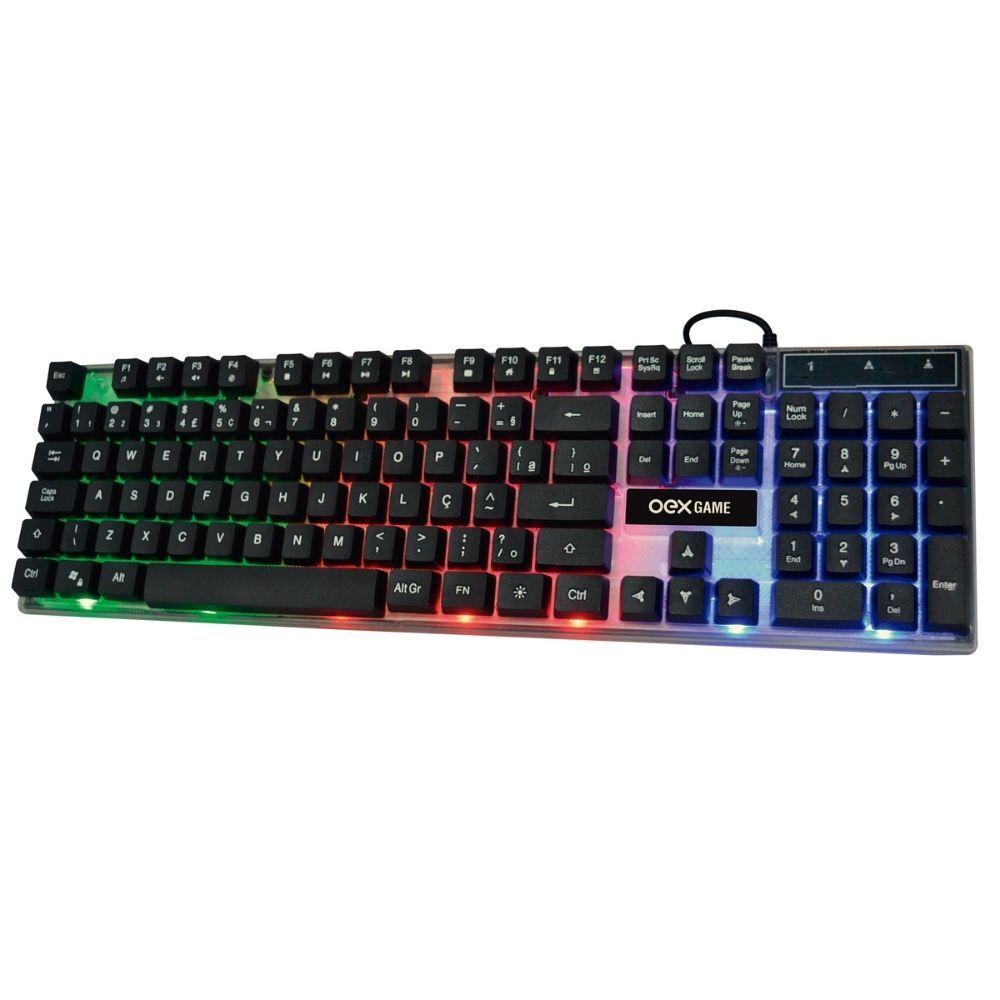 Kit Teclado Mouse Gamer 6 Botoes Horus Tm305 OEX Game Padrão ABNT2 Backlight colorido