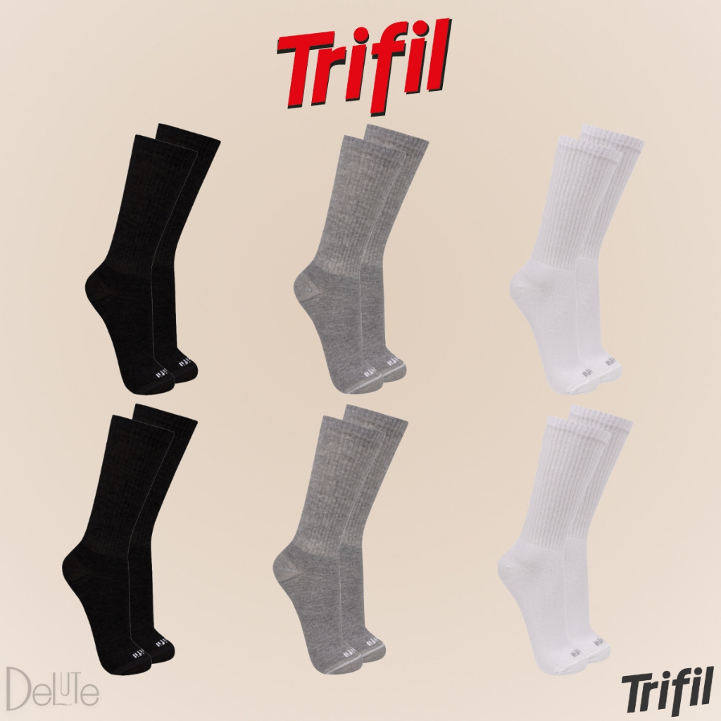Kit com 6 Pares de Meias Modelo Cano Longo Trifil Sport Lisa Básica Calcanhar Verdadeiro Esportiva
