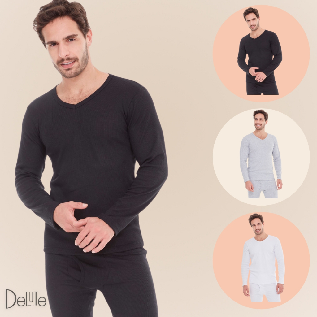 Blusa Masculina Manga Longa Gola V Tecido Canelado Basica e Confortavel Segunda Pele Ribana Adulto