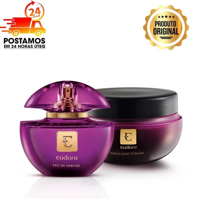 Combo Eudora: Eau De Parfum 75ml + Creme Hidratante Desodorante Corporal 250g indulgent Roxo.