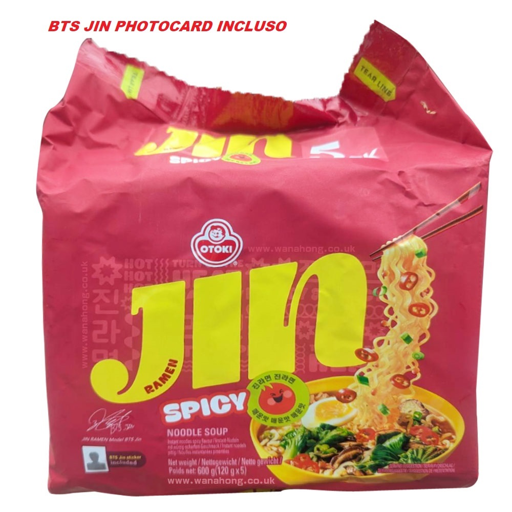 Novidade BTS Jin Ramen Spicy ottogi Pack com 5un com Photocard incluso original em Oferta na Shopee