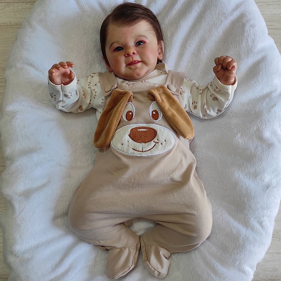 Macacão Menino Jardineira com Body Manga Longa Kids Cachorrinho Bege