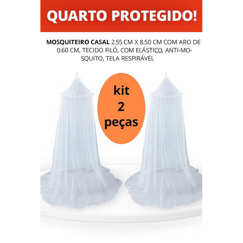 Kit 2 ou 1 mosquiteiros teto casal sem armação com elástico em volta, tecido Filó anti-mosquitos