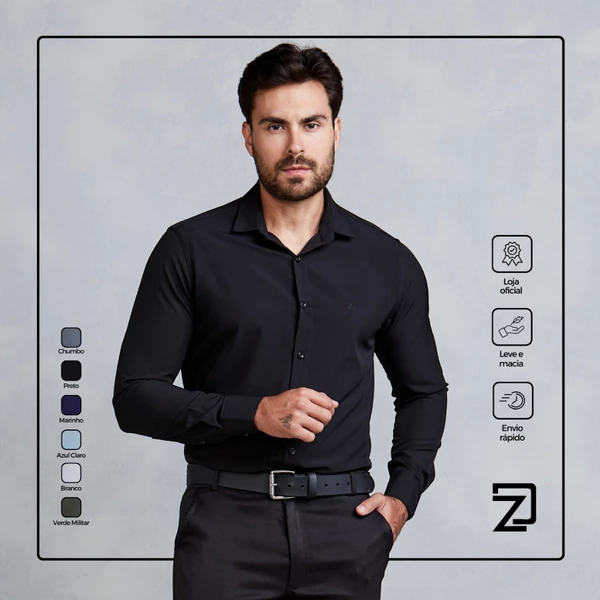 Camisa Slim Social Masculina Spandex