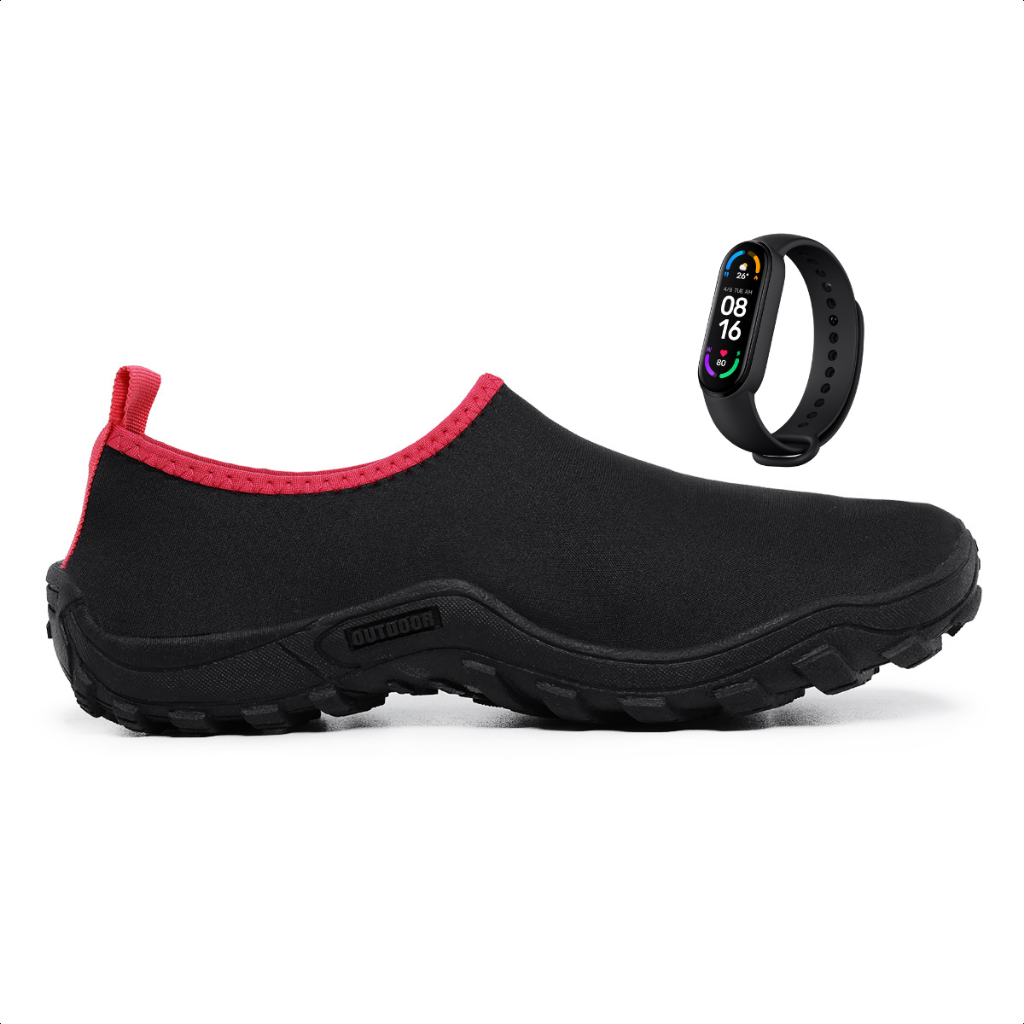 MEIA BOTA SAPATILHA NAUTICA ANTIDERRAPANTE FLEXIVEL IDEAL PARA O DIA A DIA ESPORTES AQUATICOS +RELOGIO Digital