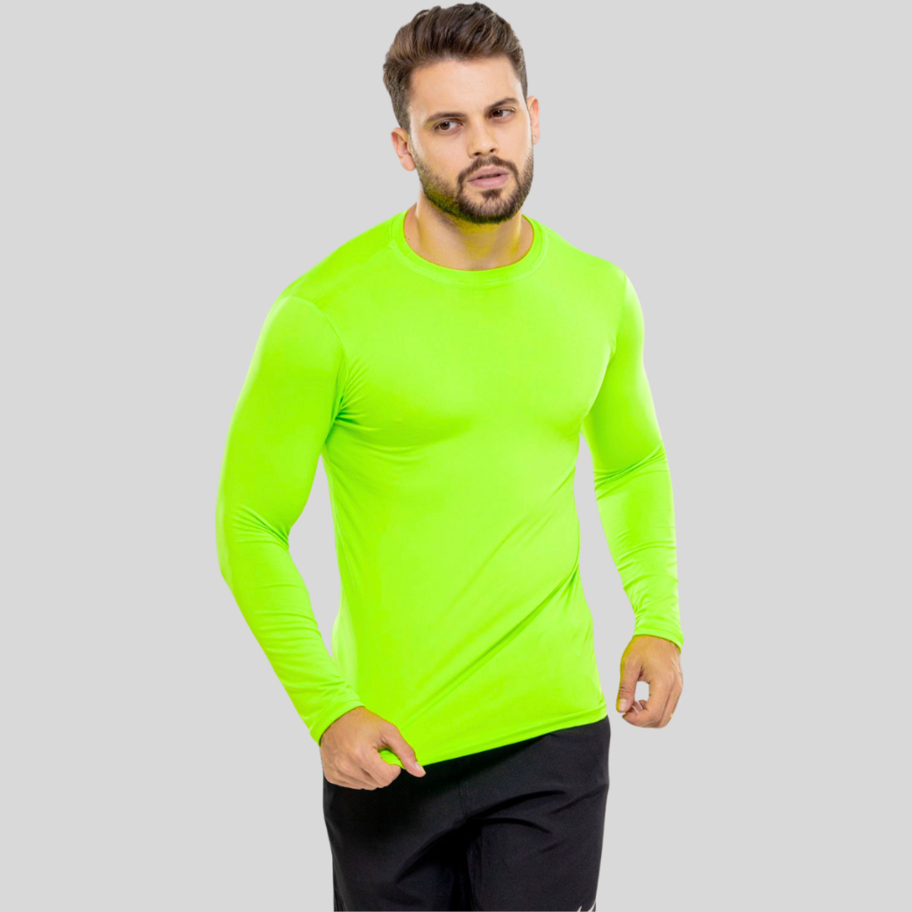 Camisa Camiseta Verde Neon Manga Longa Proteção Uv 50+ Blusa Segunda Pele Térmica em Oferta na Shopee