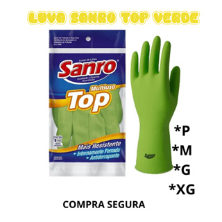 Luva Limpeza Latex Multiuso Sanro Soft Forrada Verde em Oferta na Shopee