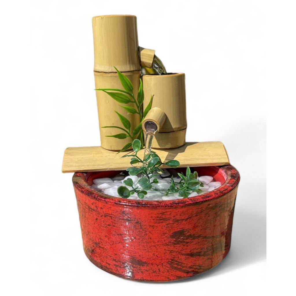 Imagem Fonte De Água Feng Shui De Bambu Zen 2 Quedas Decorativa Vermelho