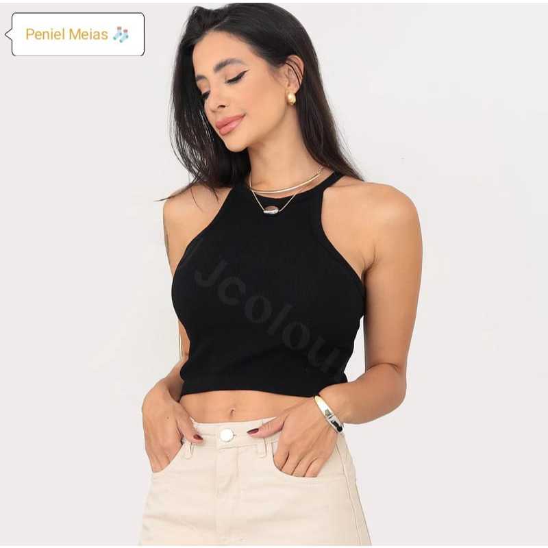 Blusa Canelada Alça Fina feminina Decote Duplo Elegante Alcinha Regulável confortável
