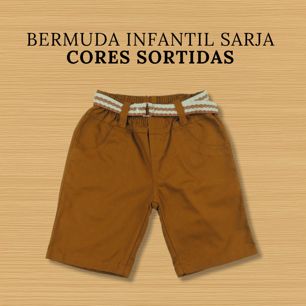 Bermuda Infantil Masculina com Cinto, Bolsos Funcionais e Elástico na Cintura - Cores Sortidas