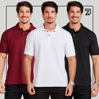 Kit 3 Camisas Polo Masculina Básica Varias Cores