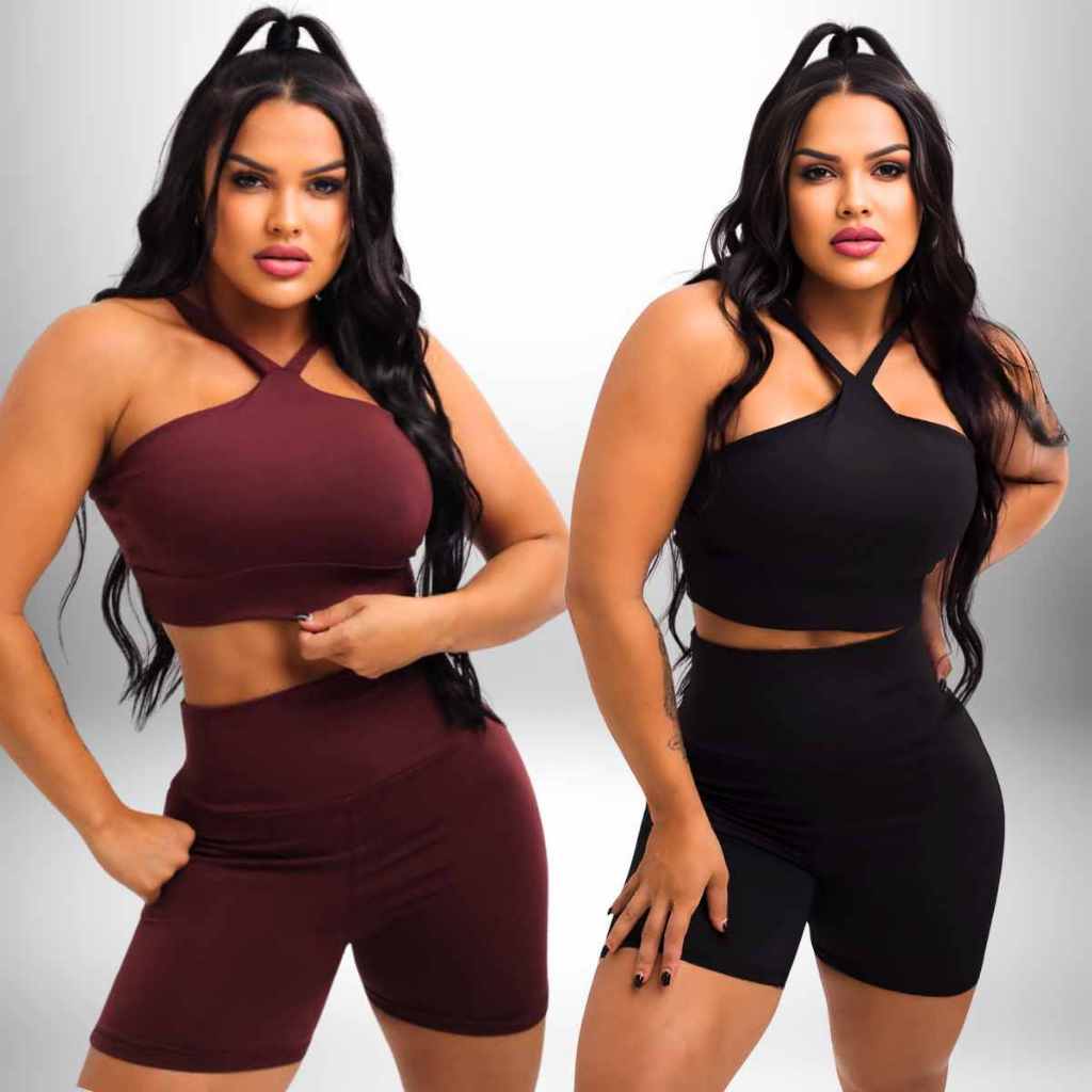 Conjunto Academia Feminino Short e Top Fitness Cintura Alta Suplex básico em diversas cores