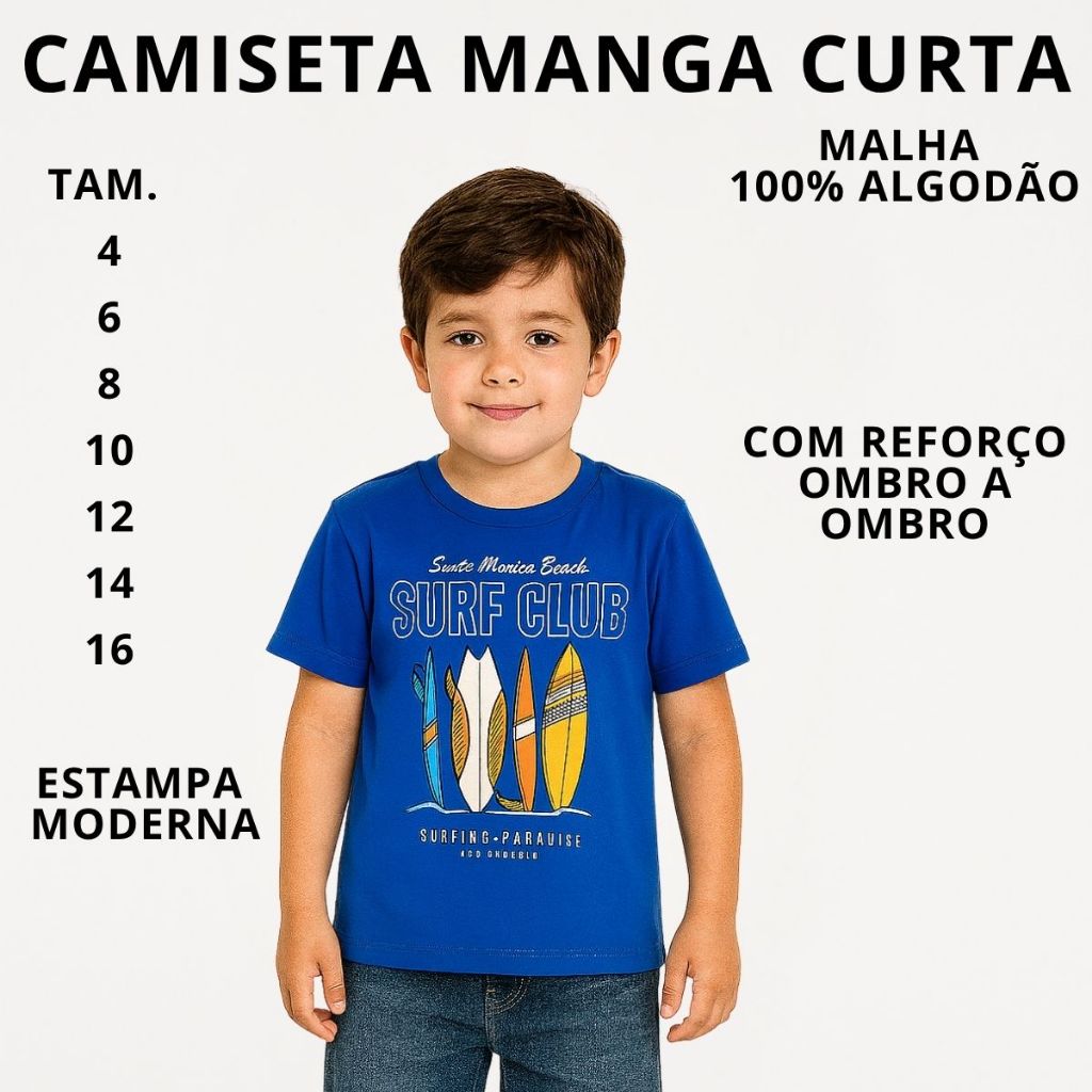 Camiseta Estampada meia Malha Infantil Juvenil manga curta 3214-A