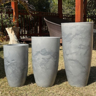 Kit Conjunto 3 Vasos Grandes para plantas e flores Decorativo Coluna Cone Vietnamita Liso Marmorizado Luxo P, M e G