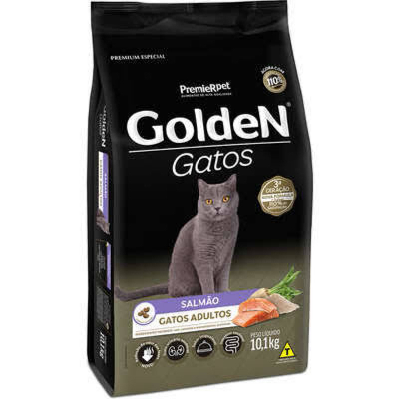 Ração Golden Gatos Adultos 10kg, Salmão, Frango ou Carne, Premium Especial, Nutrição Completa