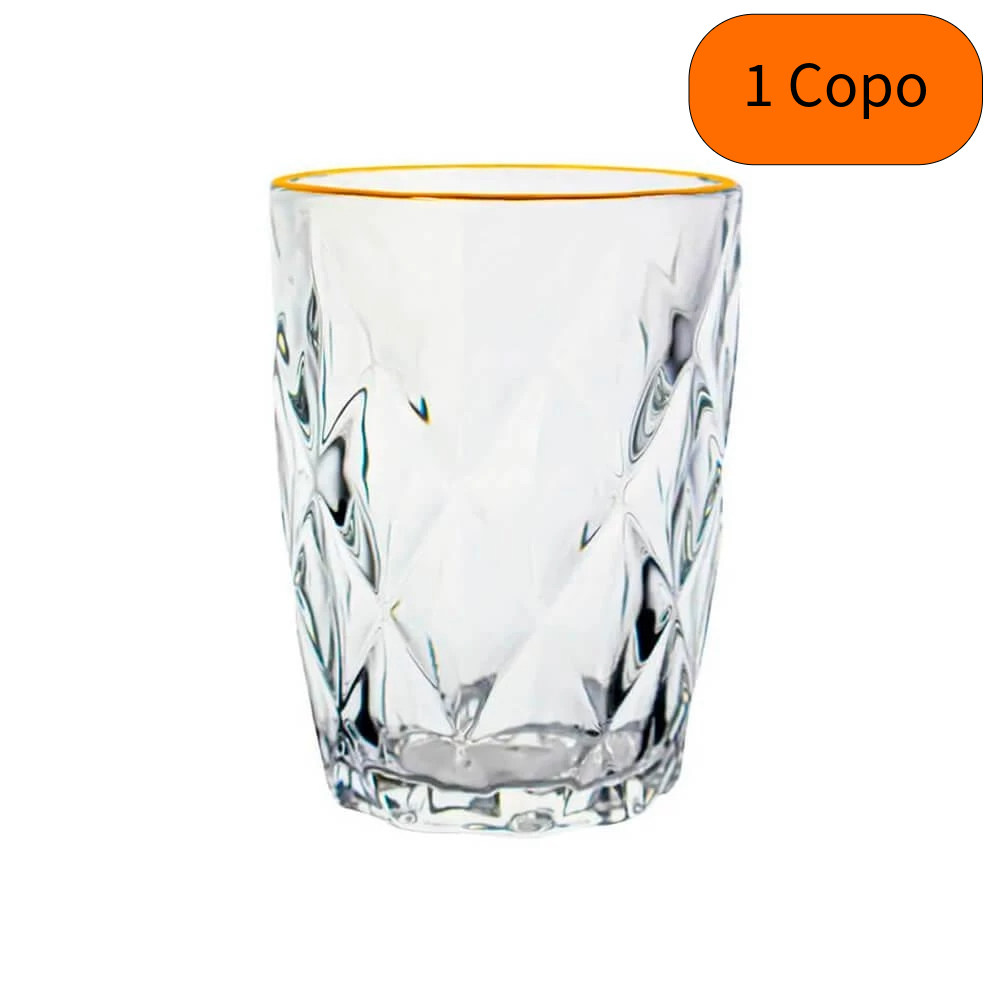 Copo De Vidro Diamond Fio De Ouro 270ml - Lyor em Oferta na Shopee