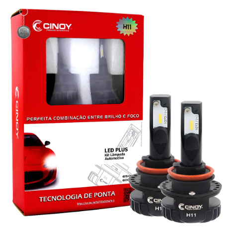 Kit Lampada Super LED H11 Cinoy Plus 6500 Lumens 6000K Qualidade e Foco Com Canceller Canbus