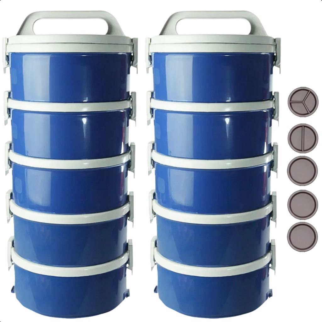 Conjunto De Marmita Térmica 1,5 Litros Tekcor 10 Peças Com Alça E Presilha Azul Soprano