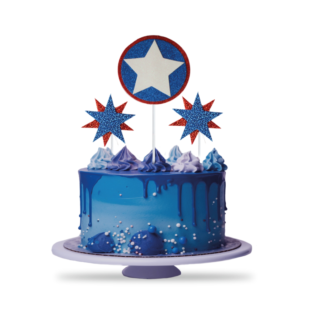 Kit com 10 Topos De Bolo Temáticos Eva Topper Homem Estrela Festa Aniversário