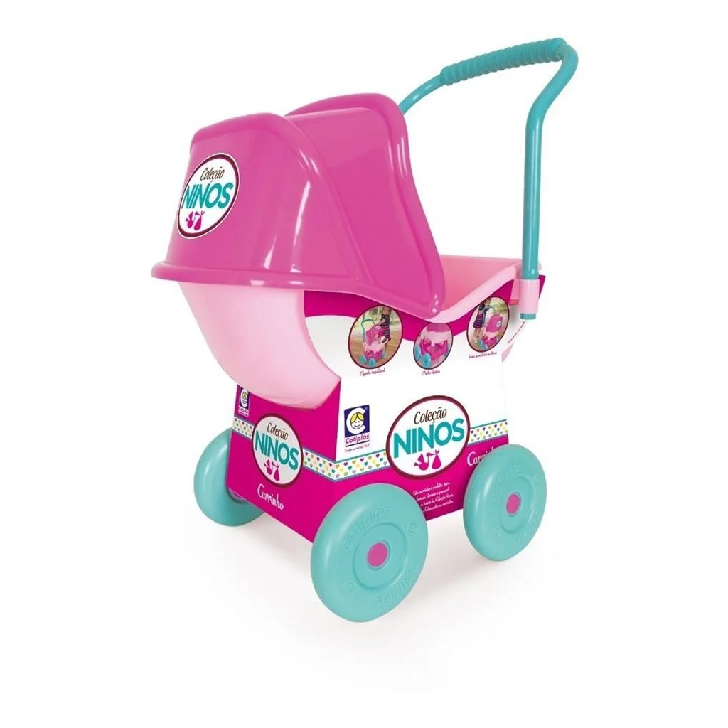 Carrinho de Boneca Infantil Coleção Ninos Carrinho de Brincar Bonequinha Rosa e Azul Cotiplás