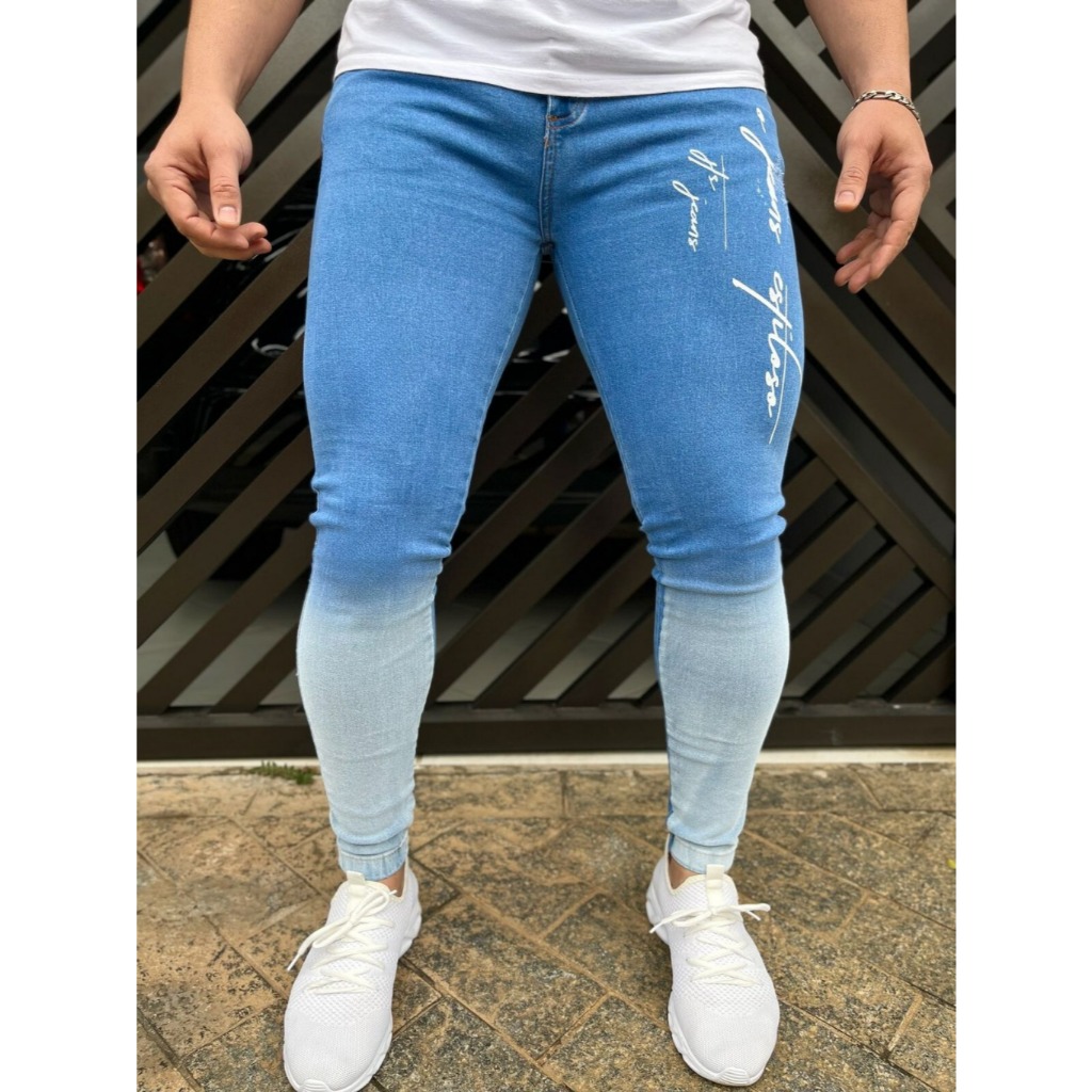 Calça Jeans Super Skinny Premium Masculina Lavagem Degradê Diferenciada