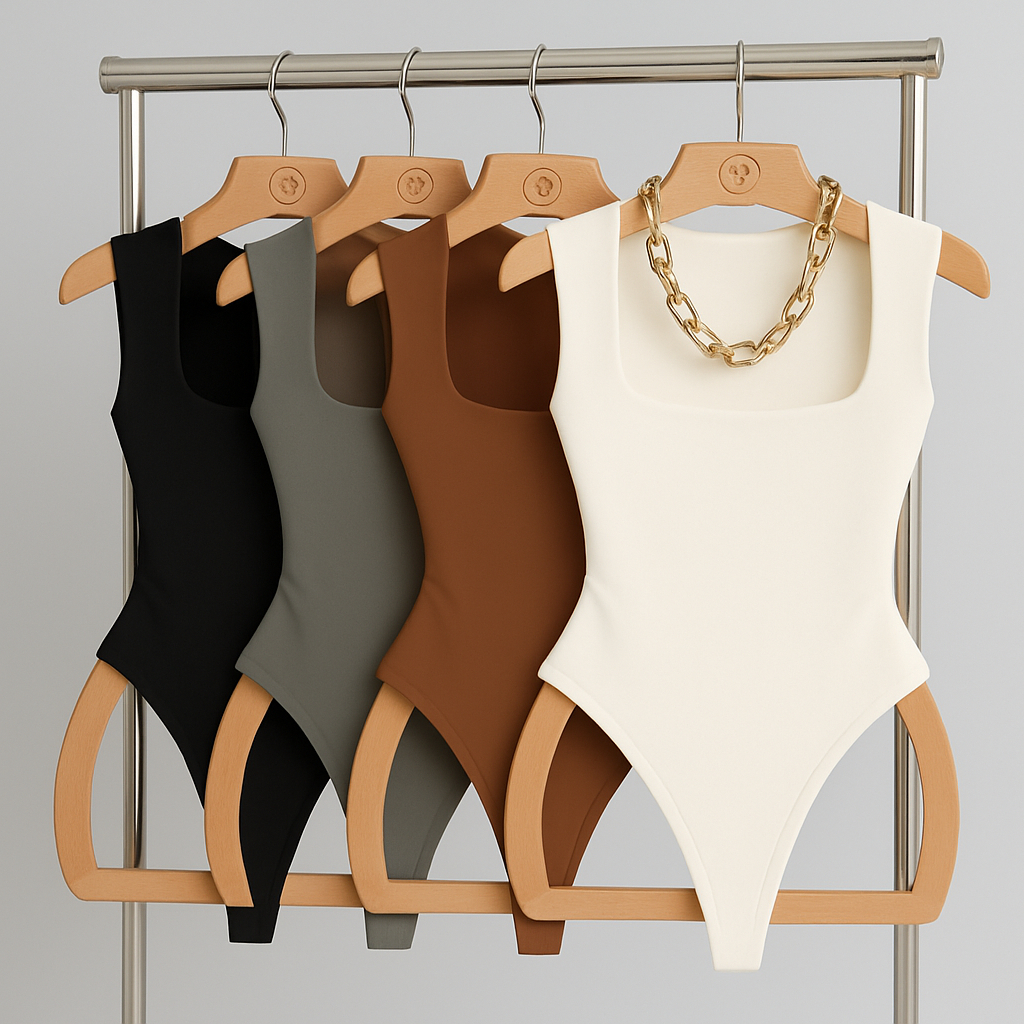 Body Feminino Regata Decote Quadrado em Suplex  Premium com Forro  Elegante  Básico Casual Marrom Verão