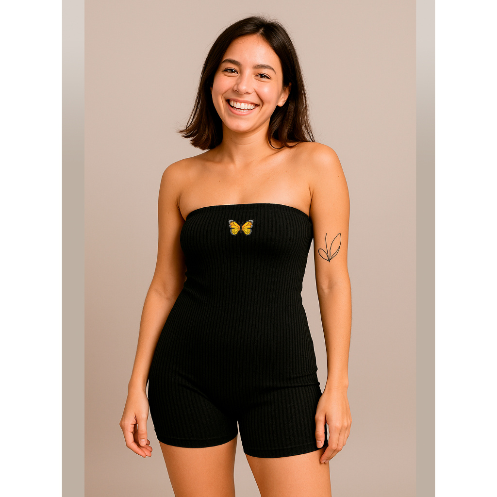 Macacão Feminino Canelado Tomara que Caia Básico Estampado em Oferta na Shopee