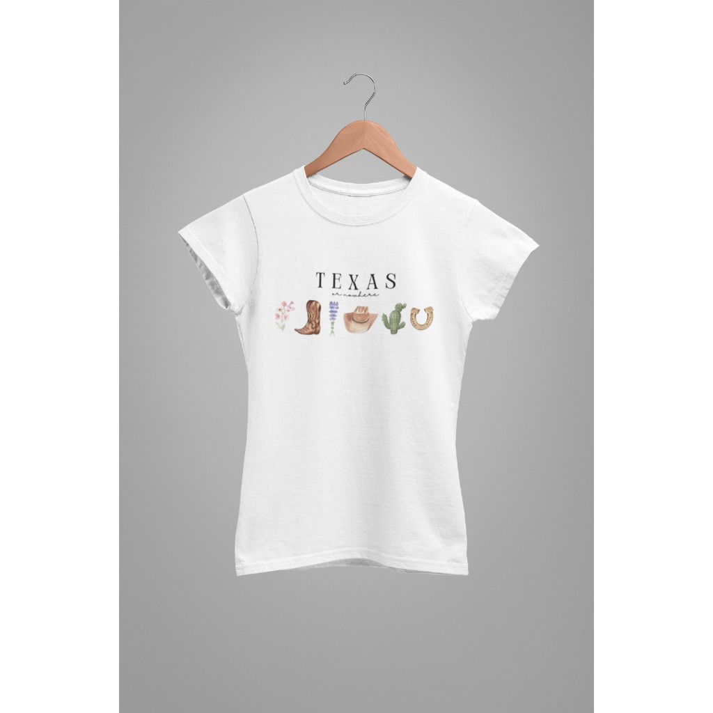 Baby Tee Y2K Feminina- Estampa Texas, Conforto Elástico e Versátil para Primavera/Verão/Outono