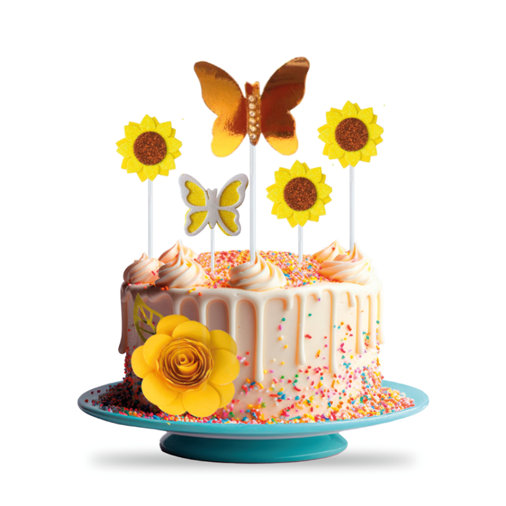 Kit Com 10 Topos De Bolo Temáticos Eva Topper Girassol Festa Aniversário