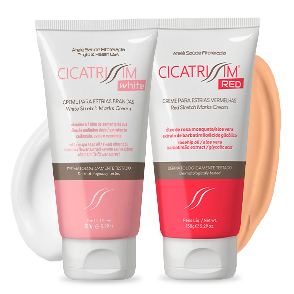 Kit Cicatrissim Red & White Creme Hidratante Redutor de Estrias - Suaviza Estrias, Uniformiza e Firma a Pele - 150g Cada