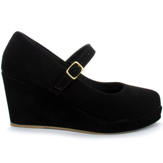 Salto Feminino Anabela Estilo Boneca Lolita Moda Casual Anabela Preta Ref: 890