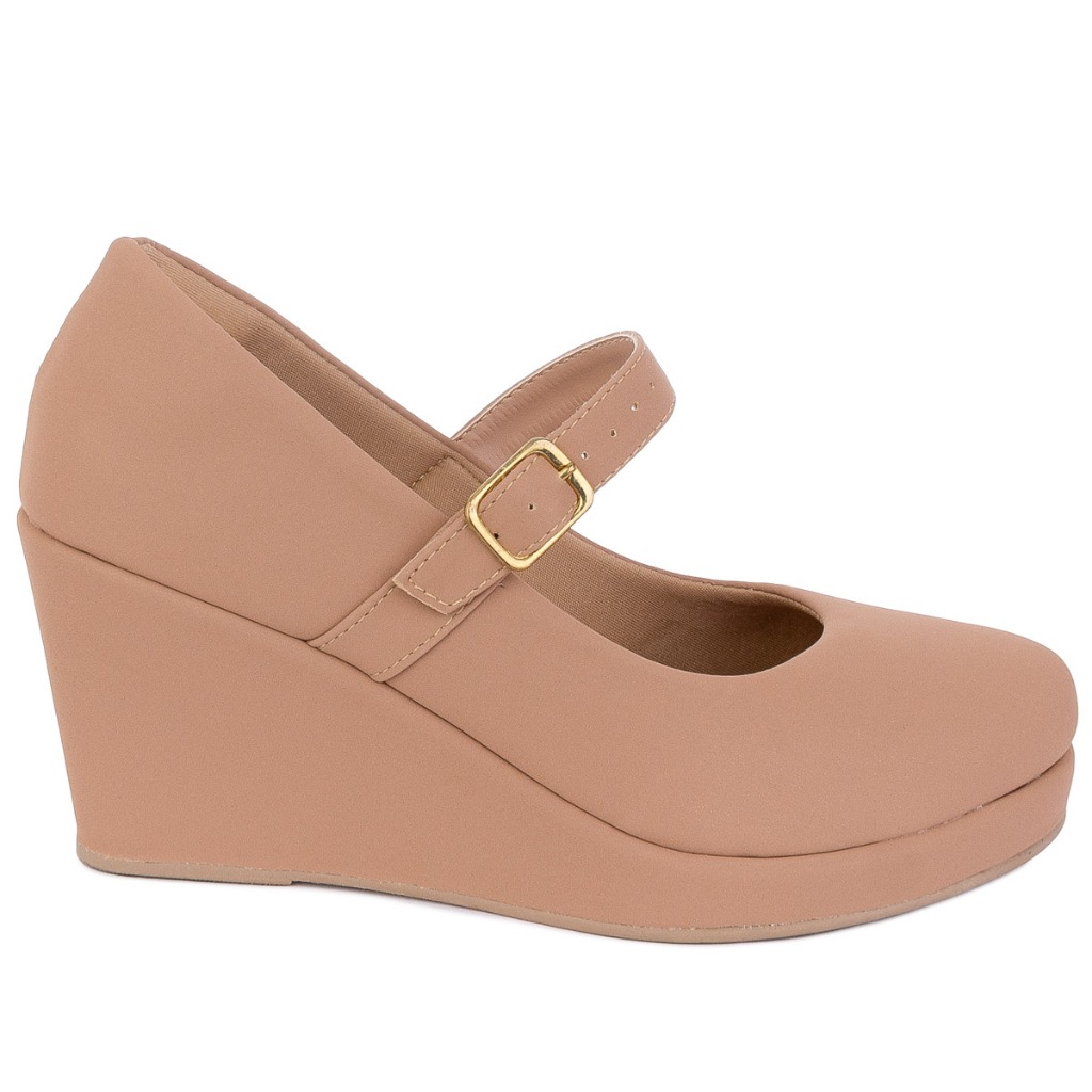 Salto Anabela Boneca Feminina Melissa Nude Nobuck Moda Lolita Ref: 890