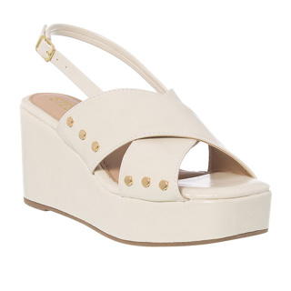 Sandália Feminina Anabela Plataforma Salto Alto Tachas Ilhós Fivela Riras Em X Confortável Premium em Oferta na Shopee