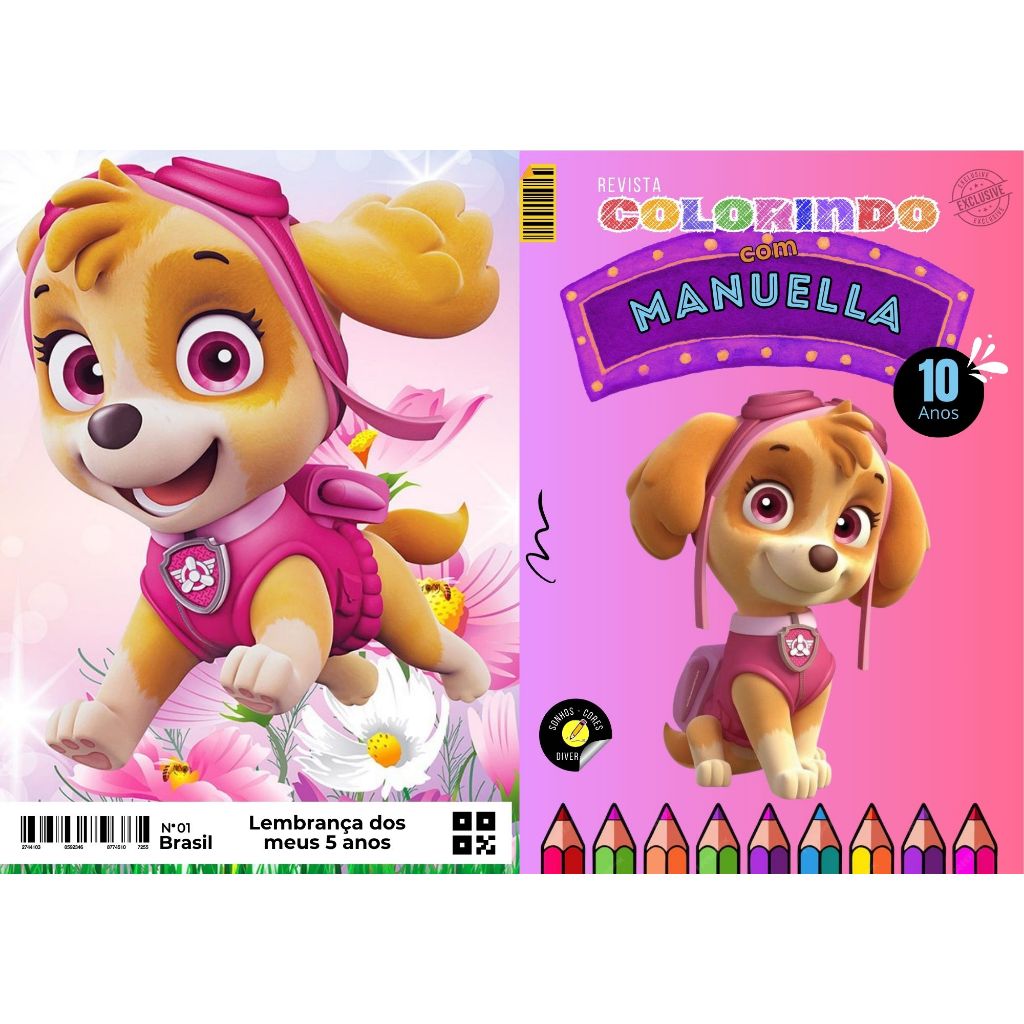20 Livrinho de Colorir Personalizado Skay Patrulha Canina com Nome e Idade Festa Infantil Aniversário