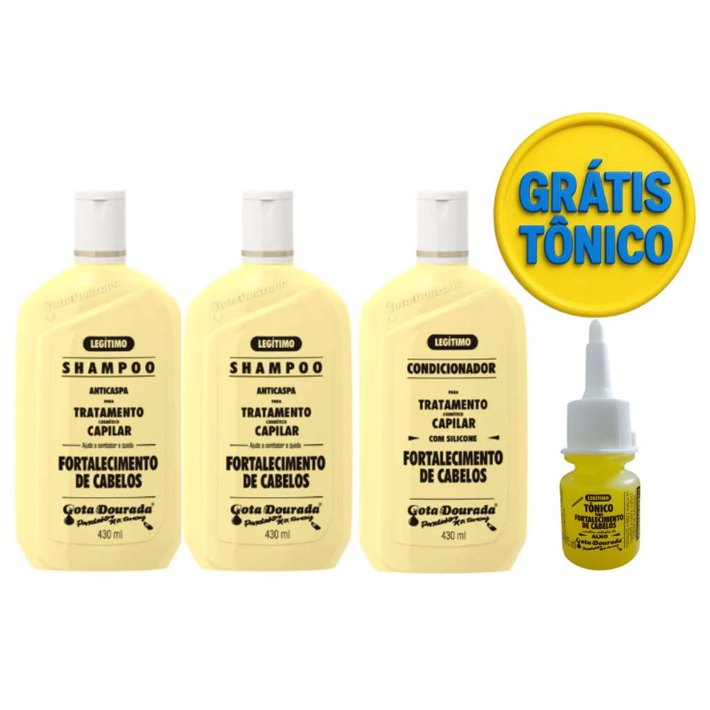 Kit Gota Dourada Linha Tradicional 2 Shampoos 430ml + Cond 430ml + Tônico de brinde