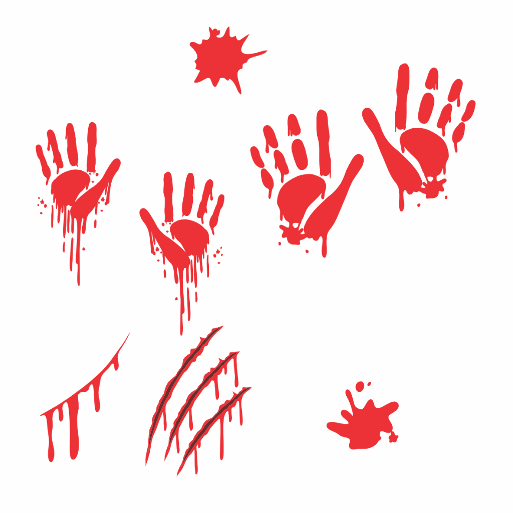 Kit Adesivos Halloween Cenário Crime Rastros De Pé E Mão Sangue