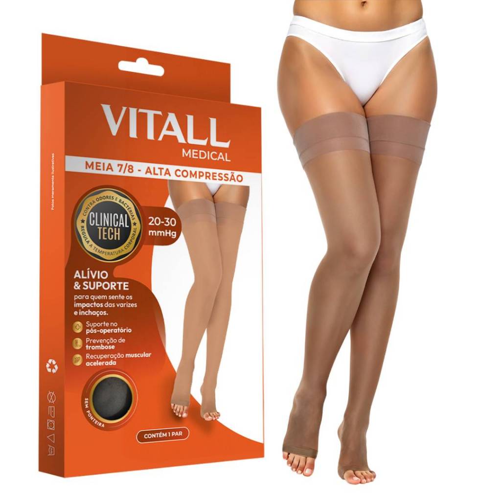 Meia Vitall Medical 7/8 Sem Ponteira 1713 Alta Compressão Varizes Inchaço Pós Cirurgia Anvisa em Oferta na Shopee