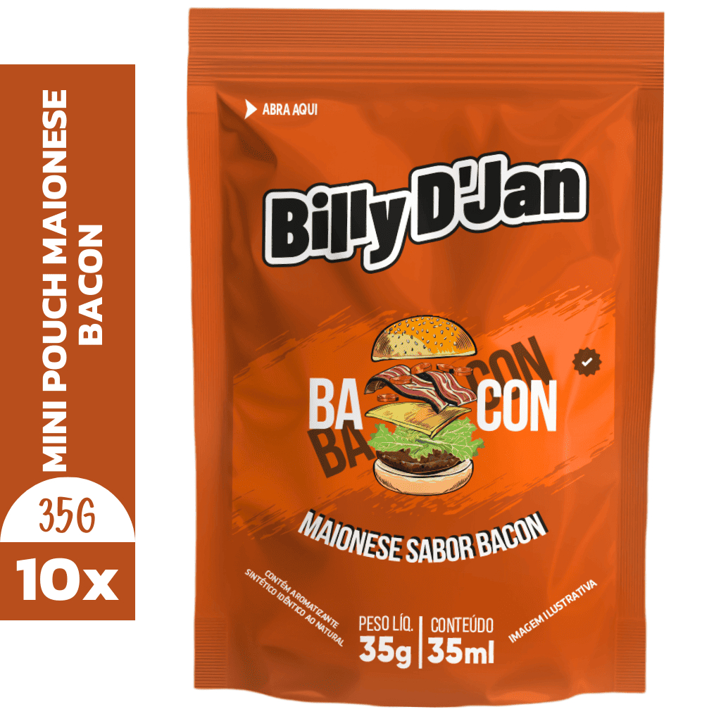 Maionese Temperada Sabor Bacon Billy D´Jan 35g - 10 Unidades | Lanches Delivery | Hamburguerias | Lanches em Oferta na Shopee