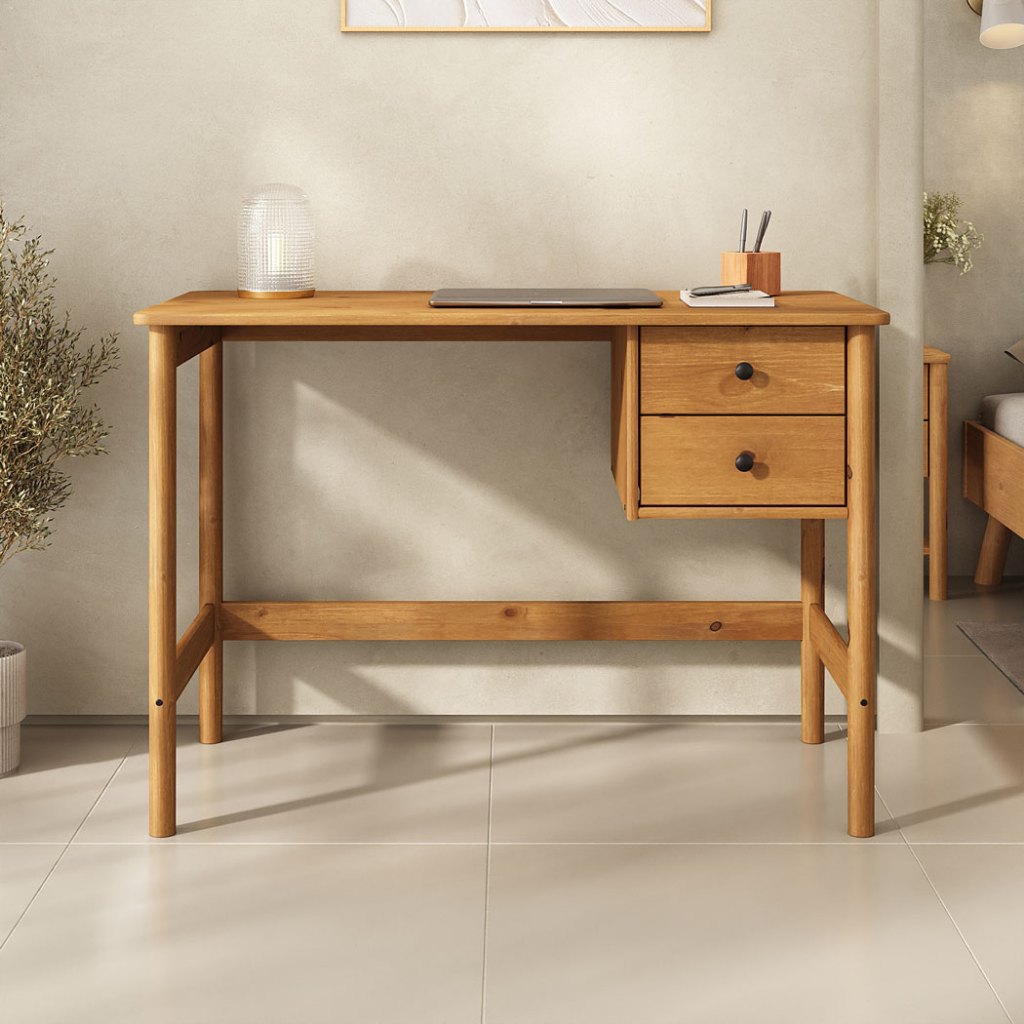 Escrivaninha Quarto 2 Gavetas 110 cm Madeira Freijó Marlo em Oferta na Shopee